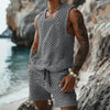 Vest Shorts Set Men's Casual Sleeveless Knit Top Drawstring Shorts Set for Daily Wear Elastic Waist Wide Leg Shorts for Men's