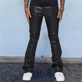 Mens Leather Pants Autumn New Casual Street Fashion Solid Color Bell Bottoms Joker Casual Pants Men
