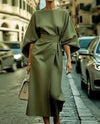 2025 Women's Clothing Fashion Black Dress Temperament Elegant Casual Waist-closing Maxi Bat Sleeve Dresses For Women Robe Femel