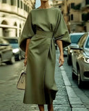 2025 Women's Clothing Fashion Black Dress Temperament Elegant Casual Waist-closing Maxi Bat Sleeve Dresses For Women Robe Femel