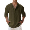 New Men Casual Shirts Lightweight Long Sleeve Henley Cotton Shirts for Beach Linen Shirts Hawaiian Breathable Collar Tops