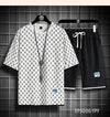 2025 Summer New Fashion Trend Men's Casual Relaxed Comfortable High Quality Plus-Size Two-Piece Sets M-5XL Checkered Sports Suit