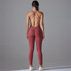 Plus Size S-XL Back V Bodysuits Sports Women Gym Rompers Yoga Set Scrunch Legging Workout One-Piece Jumpsuit Suit Active Wear