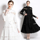 Plus Size Dresses Women's Clothing Summer Dress 2025 Elegant Lace Patchwork Hollow Out White Wedding Guest Beach Sundress