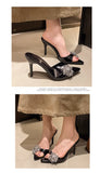 Designer Summer Pointed Toe High Heel Crystal Slippers for Women Fashion Slip-On Sexy Stripper Thin Heel Dress Slides