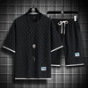 2025 Summer New Fashion Trend Men's Casual Relaxed Comfortable High Quality Plus-Size Two-Piece Sets M-5XL Checkered Sports Suit