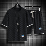 2025 Summer New Fashion Trend Men's Casual Relaxed Comfortable High Quality Plus-Size Two-Piece Sets M-5XL Checkered Sports Suit