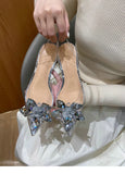 Silver Baotou Sandals Women 2025 New Summer Beautiful Pointy Wine Glass Celebrity Crystal Flower Transparent High Heels
