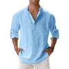 New Men Casual Shirts Lightweight Long Sleeve Henley Cotton Shirts for Beach Linen Shirts Hawaiian Breathable Collar Tops