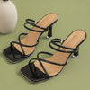 Women's Pumps Summer Womens Sandals Elegant Female Slippers Square Toe Clip-toe High Heel Slippers 2025 New Sandalias Femininas