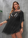 Swim Vacation Plus Size Sexy Loose Beach Dress Bikini Cover Up Swimsuit Hollow Out Casual Beachside Cover-Up Dress Beachwear