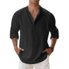 New Men Casual Shirts Lightweight Long Sleeve Henley Cotton Shirts for Beach Linen Shirts Hawaiian Breathable Collar Tops