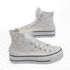 Hand-made thick soled white pearl rhinestones wedding party banquet large size canvas shoes high top casual women's shoes 35-40