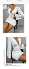 White Party Dresses for Women Wedding Banquet Robe Elegant Long Sleeved Robe Sexy Y2K Streetwear Female Clothing Vestidos