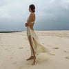 Green Knit Hollow Out Beach Long Dress Women Sexy Halter Backless Sleeveless Split Party Dresses 2025 Summer Lady Holiday Robe
