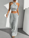 Women's Clothing Summer Casual Solid Color 2 Piece Set New Backless Cross-chest Wrapping Sexy Tank Top & Wide-leg Trousers Pants