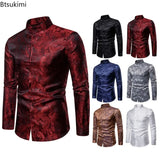 2025 New Men Fashion Medieval Floral Black Dress Shirts Stylish Long Sleeve Steampunk Shirt Men Party Club Bar Social Shirt Male