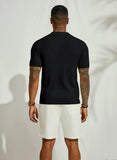Men's Casual Tops Summer Cool Knitted Men's Shirt Short Sleeve Lapel Solid Color Hollow Breathable Men's Clothing