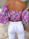Elegant Floral Blouses For Women Sexy Backless Off Shoulder Crop Top Youth White Blouse Fashion Summer Women Clothing 2024