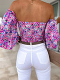 Elegant Floral Blouses For Women Sexy Backless Off Shoulder Crop Top Youth White Blouse Fashion Summer Women Clothing 2024