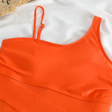 Plus Size Swimsuits Women One Shoulder Slim Swimwear For Women Mesh Solid Black Red Blue Push Up Padded Bathing Suits M-3xl 4xl