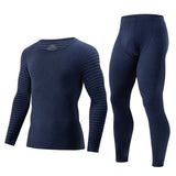 2-piece plus size men's fall/winter thermal underwear set fashion simple sleeve striped long-sleeved trousers casual pajamas set