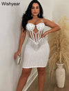 Elegant Evening Birthday Party Dresses for Women Halter Neck Mesh Patchwork Diamonds Rhinestones Prom Club Bodycon Midi Vestidos