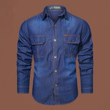 Plus Size 5XL Spring Long Sleeve Loose Denim Shirts Men Pure Cotton Shirt High Quality Male Autumn Fashion Casual Outwear Shirts