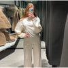 Women's Suit 2025 Spring New Women's Clothing Fashion Long Sleeve O-neck Pleated Top Double-Sided Fabric Office Top Casual Pants