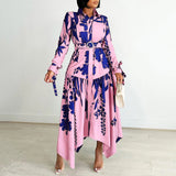 Elegant Dresses for Woman 2024 Turn Down Collar Single Breasted Belt Waisted Ankle Length Asymmetic Birthday Party Dinner Dress