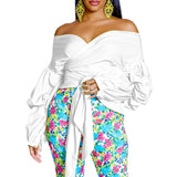 Fashion Blouse for Women 2024 Slash Neck Full Sleeve Sashes Solid Elegant African Ladies Luxury Designer Fashion Shirts Tops