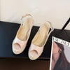 Fashion New Wedges Woven Hemp Rope High Heels Womens Sandals Fish Mouth Platform Back Buckle Strap Thick Soled Shoes Apricot