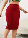 2025 Summer Plus Size Solid Slim Skirt, Casual High Waist Slit Skirt, Women's Plus SizeClothing