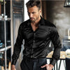 Casual Men's Satin Silk Dress Shirts Long Sleeve Social Single Breasted Button Turn-Down Collar Shirts Wedding Party Men Clothes