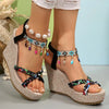 Bohemian Tassel Wedge Heel Sandals for Women Summer 2025 Printed Braided Gladiator Sandals Woman Chunky Platform Sandalias Mujer