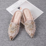 Mules Shoes Women Sandals Ladies Elegant Rhinestone Designer Mirror Luxury Party Slipper Summer New 2024 Slippers Fashion Roman