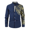 Men's Business Shirts Men Dress Shirt Casual Streetwear Black Gold Stamping Printed Shirt Design Turn Down Collar Male Tops