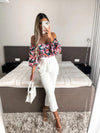 Elegant Floral Blouses For Women Sexy Backless Off Shoulder Crop Top Youth White Blouse Fashion Summer Women Clothing 2024
