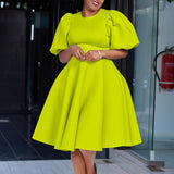 Elegant Dresses for Woman 2024 O Neck Short Sleeve High Waisted Pleated Mid Calf Luxury Female Birthday Party Dinner Vestidos