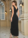 Women's Formal Evening Dress Bodycon Ruffle Hem Mermaid Split Cocktail Long Dresses Elegant Wedding Guest Dress
