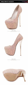 Sexy Platform Shallow Shoes Woman Pumps Round Head Bling Sequins Slip-On Ultra Thin High Heels Party Wedding Shoe Zapatos
