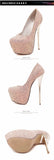 Sexy Platform Shallow Shoes Woman Pumps Round Head Bling Sequins Slip-On Ultra Thin High Heels Party Wedding Shoe Zapatos