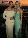 Green Knit Hollow Out Beach Long Dress Women Sexy Halter Backless Sleeveless Split Party Dresses 2025 Summer Lady Holiday Robe