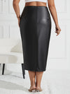 Plus size PU leather half skirt high waist straight tube mid-long slit skirt PU washable fabric sexy elegant fashion good