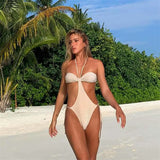String Swimwear Women Sexy Halter One Pieces Swimsuit Lace-Up Push Up Bathing Suits 2023 Solid Bikinis Sets Beachwear Monokinis