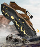 Summer Men Sandals Genuine Leather Mens Casual Shoes Outdoor Men Leather Sandals for Men Beach Shoes Roman Shoes Plus Size 38-48