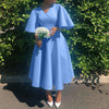 Dress Women Sexy Dresses White Round Neck Flare Sleeve Party Sheath Pleated High Waist Work Elegant Bodycon Mid Length Vestidos