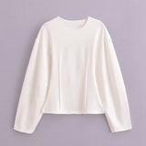 Women's Suit 2025 Spring New Women's Clothing Fashion Long Sleeve O-neck Pleated Top Double-Sided Fabric Office Top Casual Pants