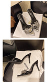 Designer Summer Pointed Toe High Heel Crystal Slippers for Women Fashion Slip-On Sexy Stripper Thin Heel Dress Slides