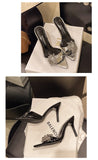 Designer Summer Pointed Toe High Heel Crystal Slippers for Women Fashion Slip-On Sexy Stripper Thin Heel Dress Slides